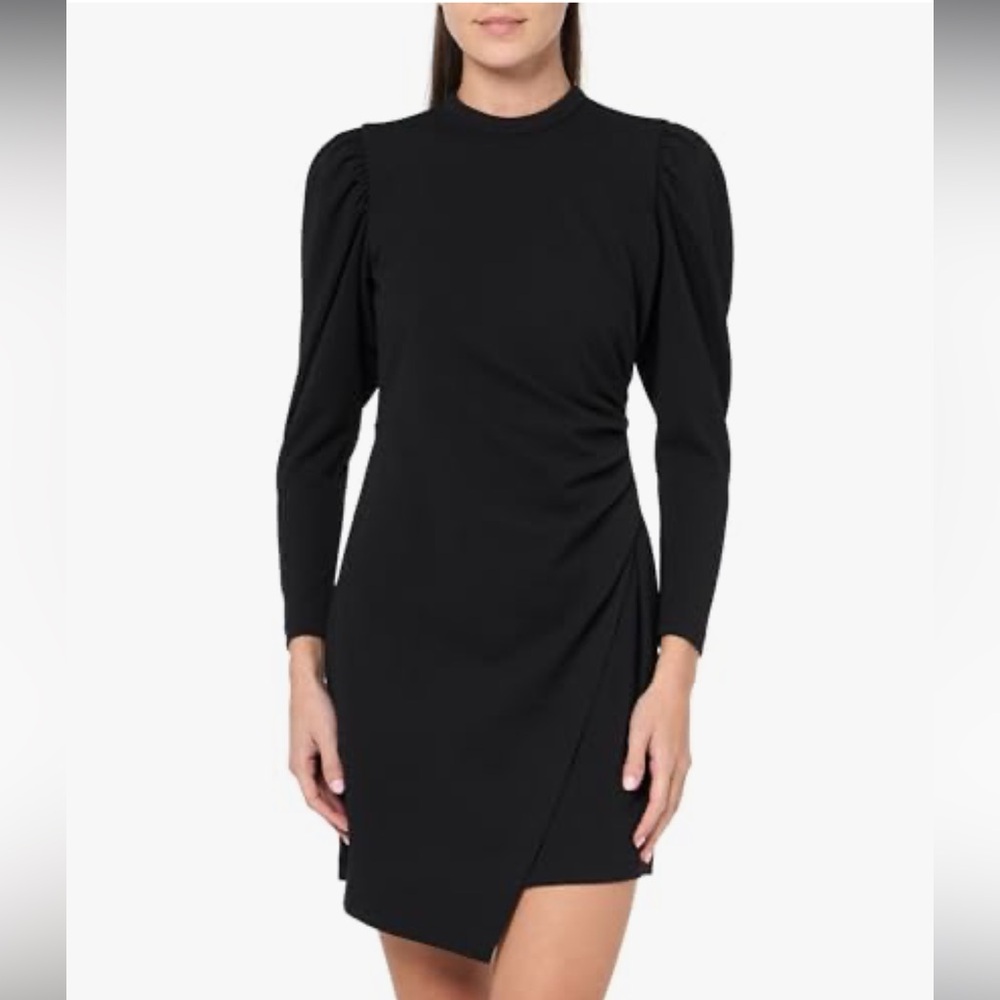 Donna Morgan Black Sheath Dress Size 8 NWT Long Sleeve Ruched Mock Neck